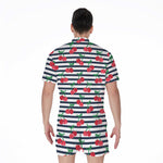Cherry Striped Pattern Print Men's Rompers
