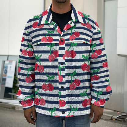 Cherry Striped Pattern Print Men's Shirt Jacket