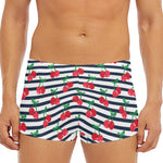 Cherry Striped Pattern Print Men's Short Boxer Briefs
