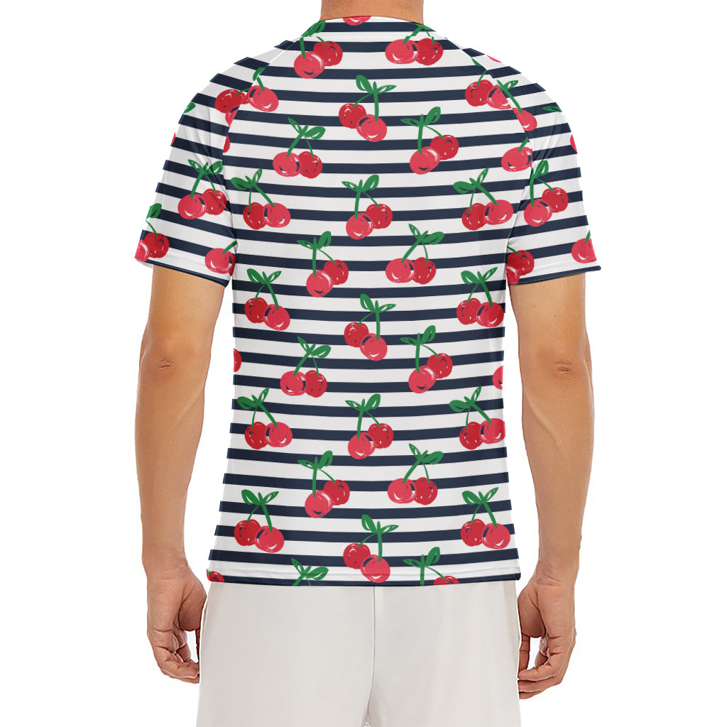 Cherry Striped Pattern Print Men's Short Sleeve Rash Guard