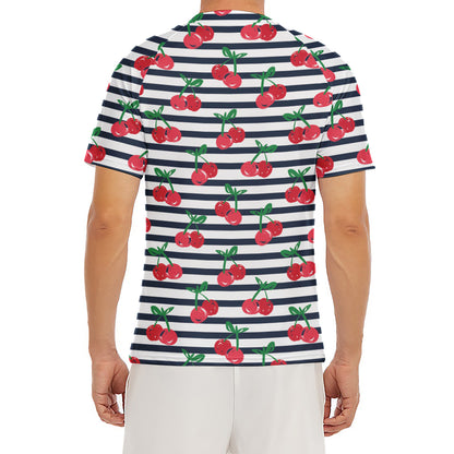 Cherry Striped Pattern Print Men's Short Sleeve Rash Guard