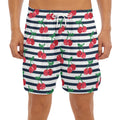 Cherry Striped Pattern Print Men's Split Running Shorts