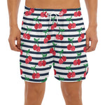 Cherry Striped Pattern Print Men's Split Running Shorts