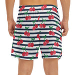 Cherry Striped Pattern Print Men's Split Running Shorts