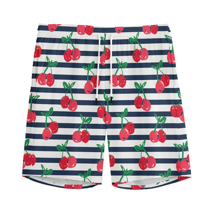 Cherry Striped Pattern Print Men's Sports Shorts