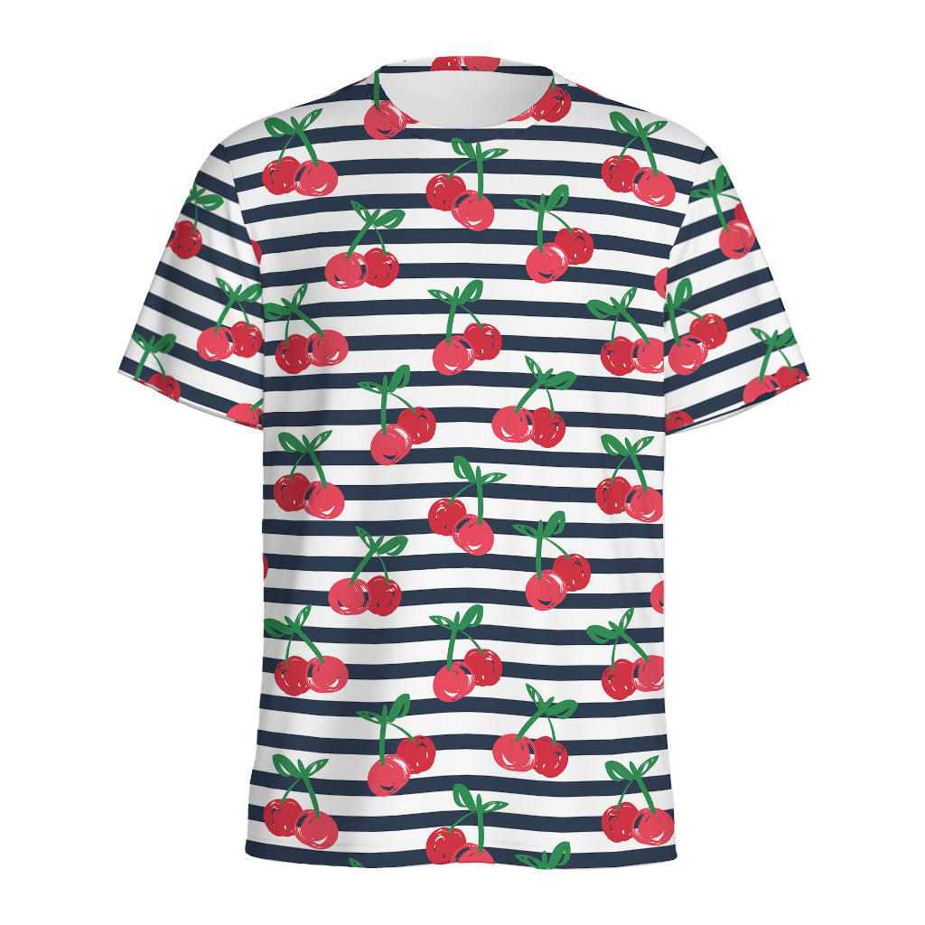 Cherry Striped Pattern Print Men's Sports T-Shirt