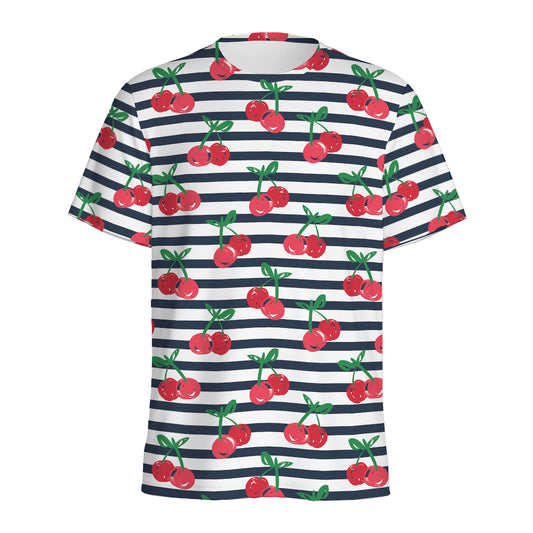 Cherry Striped Pattern Print Men's Sports T-Shirt
