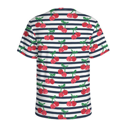 Cherry Striped Pattern Print Men's Sports T-Shirt