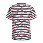 Cherry Striped Pattern Print Men's Sports T-Shirt