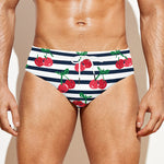 Cherry Striped Pattern Print Men's Swim Briefs