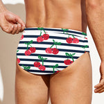Cherry Striped Pattern Print Men's Swim Briefs
