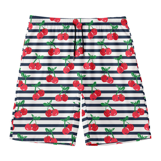 Cherry Striped Pattern Print Men's Swim Trunks