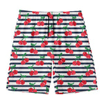 Cherry Striped Pattern Print Men's Swim Trunks