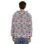 Cherry Striped Pattern Print Men's Velvet Pullover Hoodie
