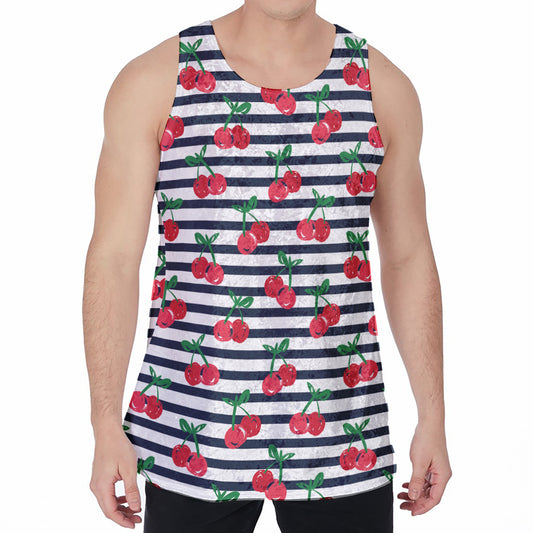 Cherry Striped Pattern Print Men's Velvet Tank Top