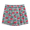 Cherry Striped Pattern Print Mesh Shorts