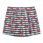 Cherry Striped Pattern Print Mesh Shorts