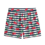 Cherry Striped Pattern Print Mesh Shorts