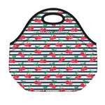 Cherry Striped Pattern Print Neoprene Lunch Bag