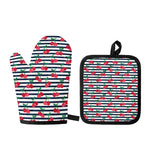 Cherry Striped Pattern Print Oven Mitt And Pot Holder Set