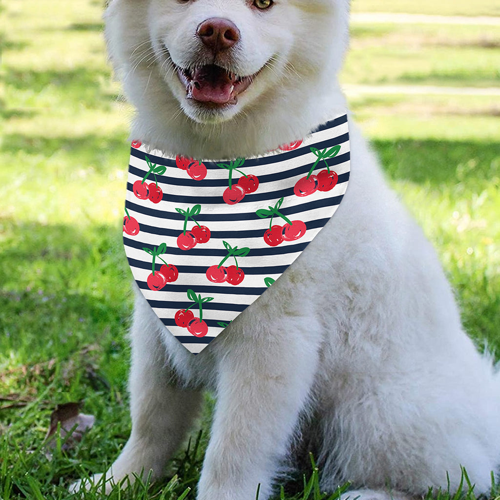 Cherry Striped Pattern Print Over The Collar Dog Bandana