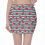 Cherry Striped Pattern Print Pencil Mini Skirt