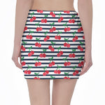 Cherry Striped Pattern Print Pencil Mini Skirt