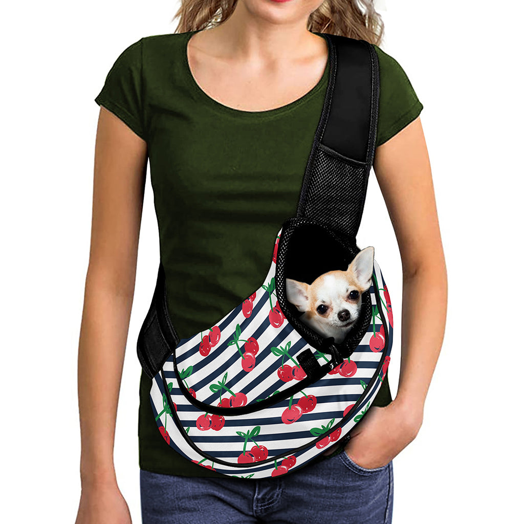 Cherry Striped Pattern Print Pet Sling Carrier