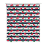 Cherry Striped Pattern Print Polyester Shower Curtain