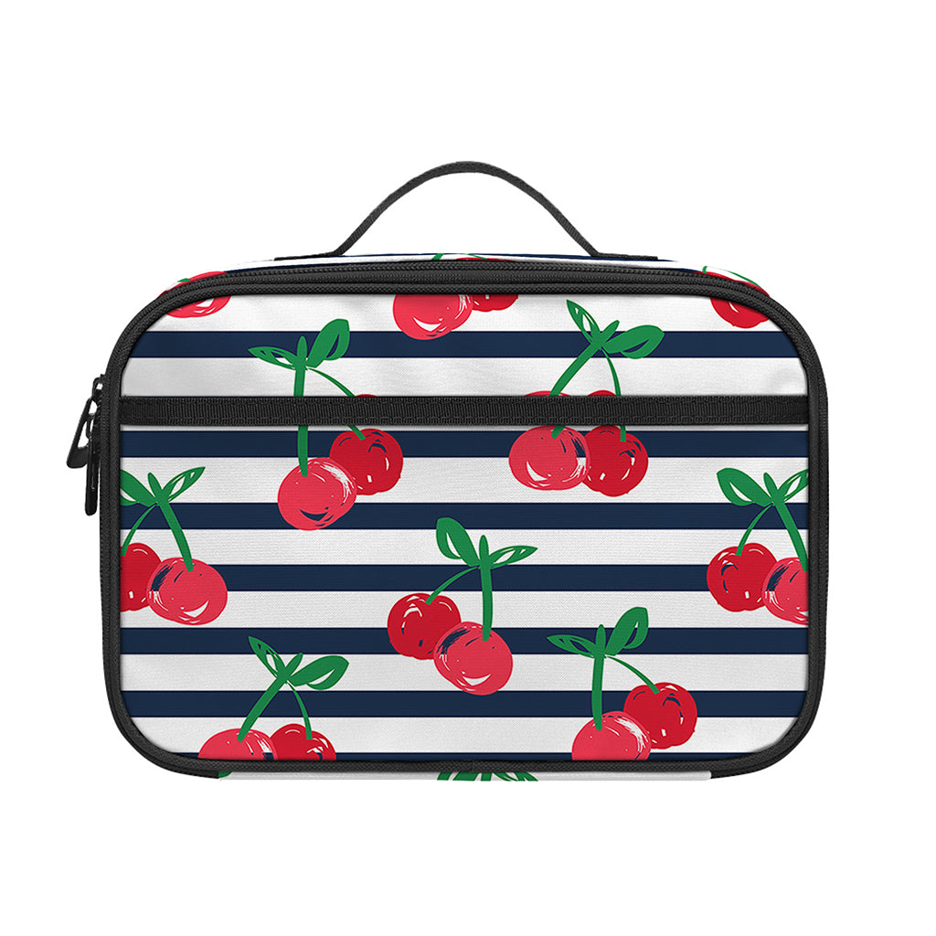 Cherry Striped Pattern Print Portable Lunch Bag