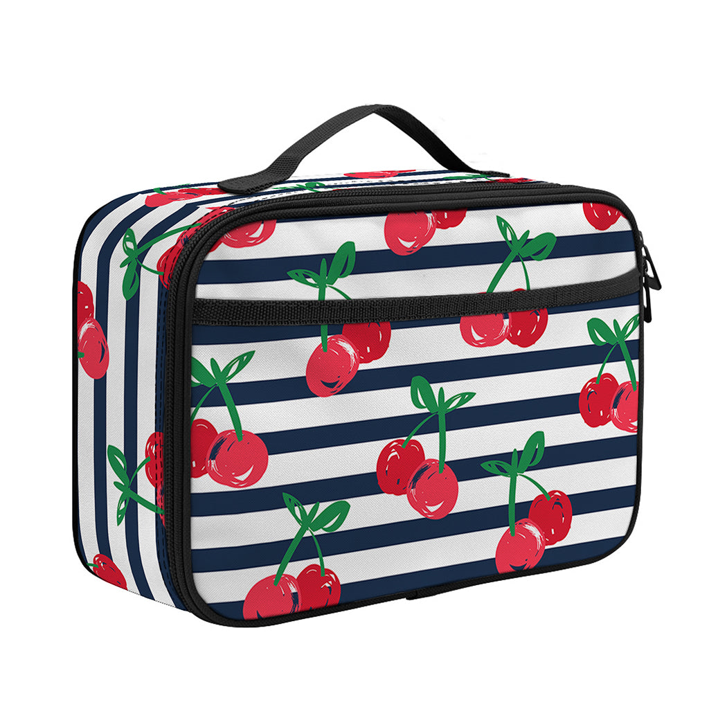 Cherry Striped Pattern Print Portable Lunch Bag