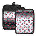 Cherry Striped Pattern Print Pot Holders With Pocket