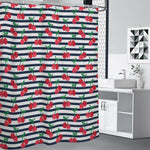 Cherry Striped Pattern Print Premium Shower Curtain