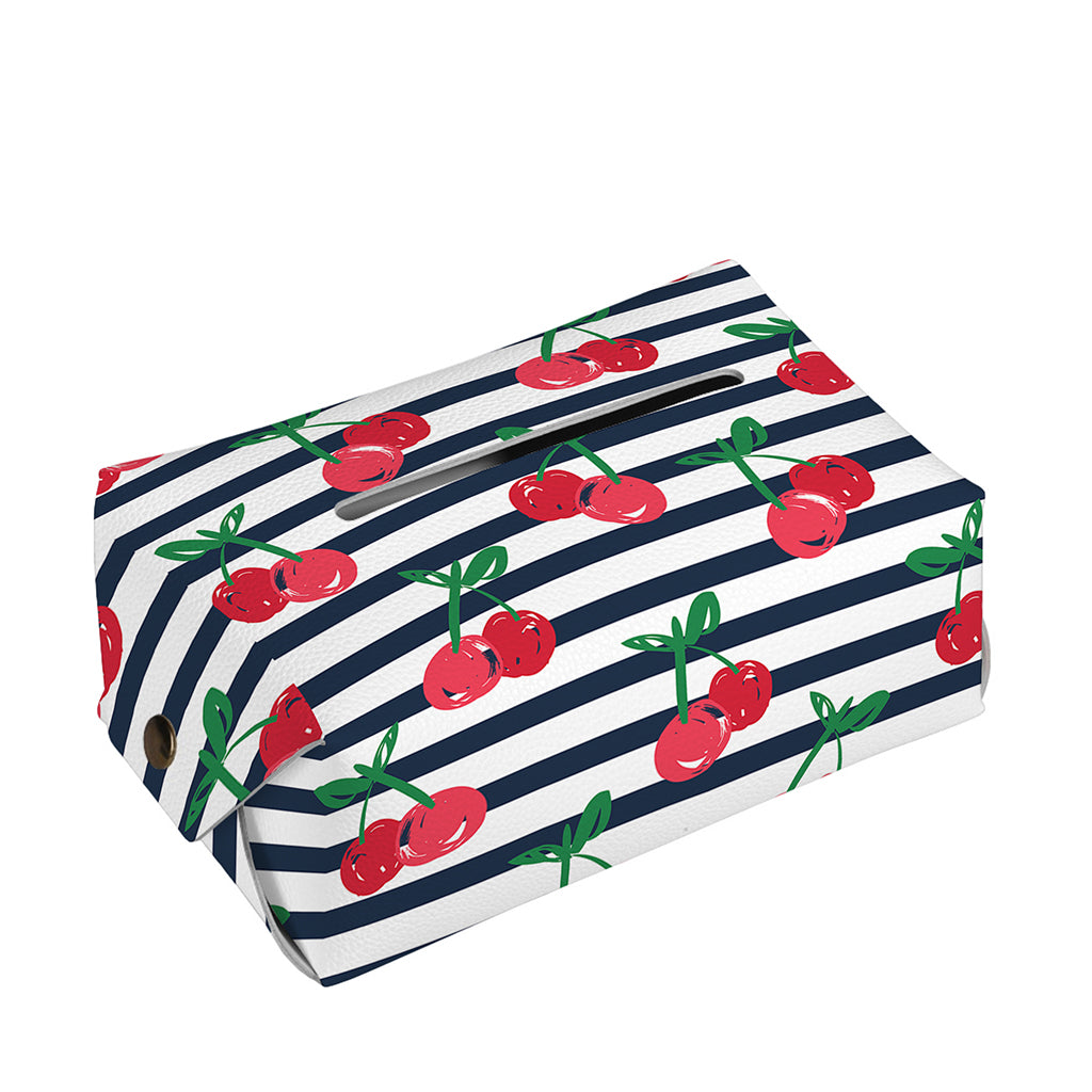 Cherry Striped Pattern Print Rectangle Tissue Box Cover