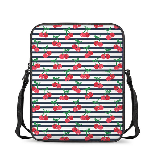 Cherry Striped Pattern Print Rectangular Crossbody Bag