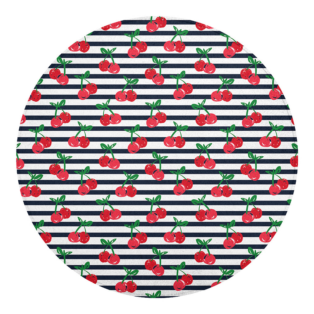 Cherry Striped Pattern Print Round Blanket