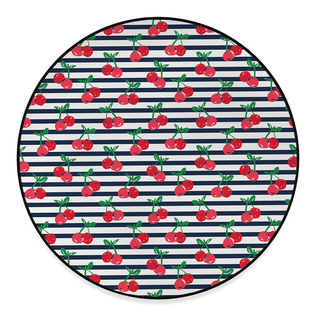 Cherry Striped Pattern Print Round Floor Mat