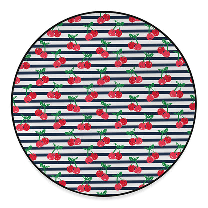 Cherry Striped Pattern Print Round Floor Mat