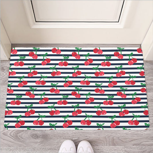 Cherry Striped Pattern Print Rubber Doormat