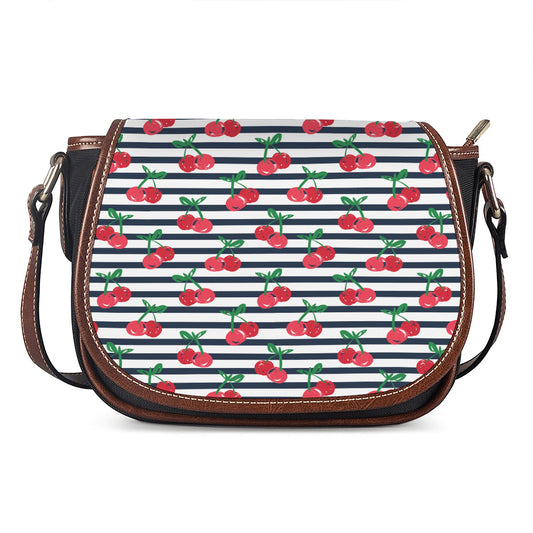 Cherry Striped Pattern Print Saddle Bag