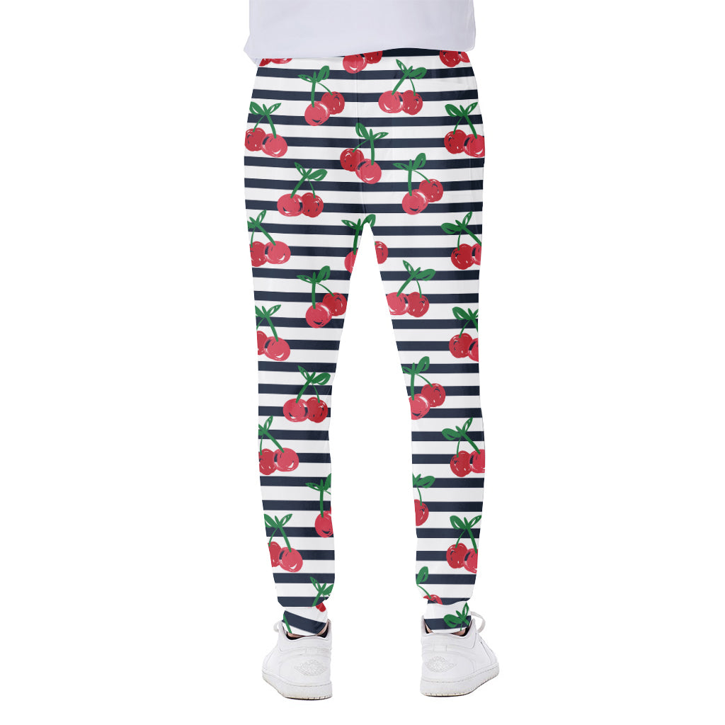 Cherry Striped Pattern Print Scuba Joggers
