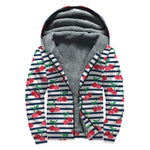 Cherry Striped Pattern Print Sherpa Lined Zip Up Hoodie