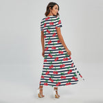 Cherry Striped Pattern Print Short Sleeve Maxi Dress