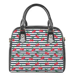 Cherry Striped Pattern Print Shoulder Handbag