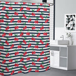 Cherry Striped Pattern Print Shower Curtain