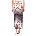 Cherry Striped Pattern Print Side Slit Maxi Skirt