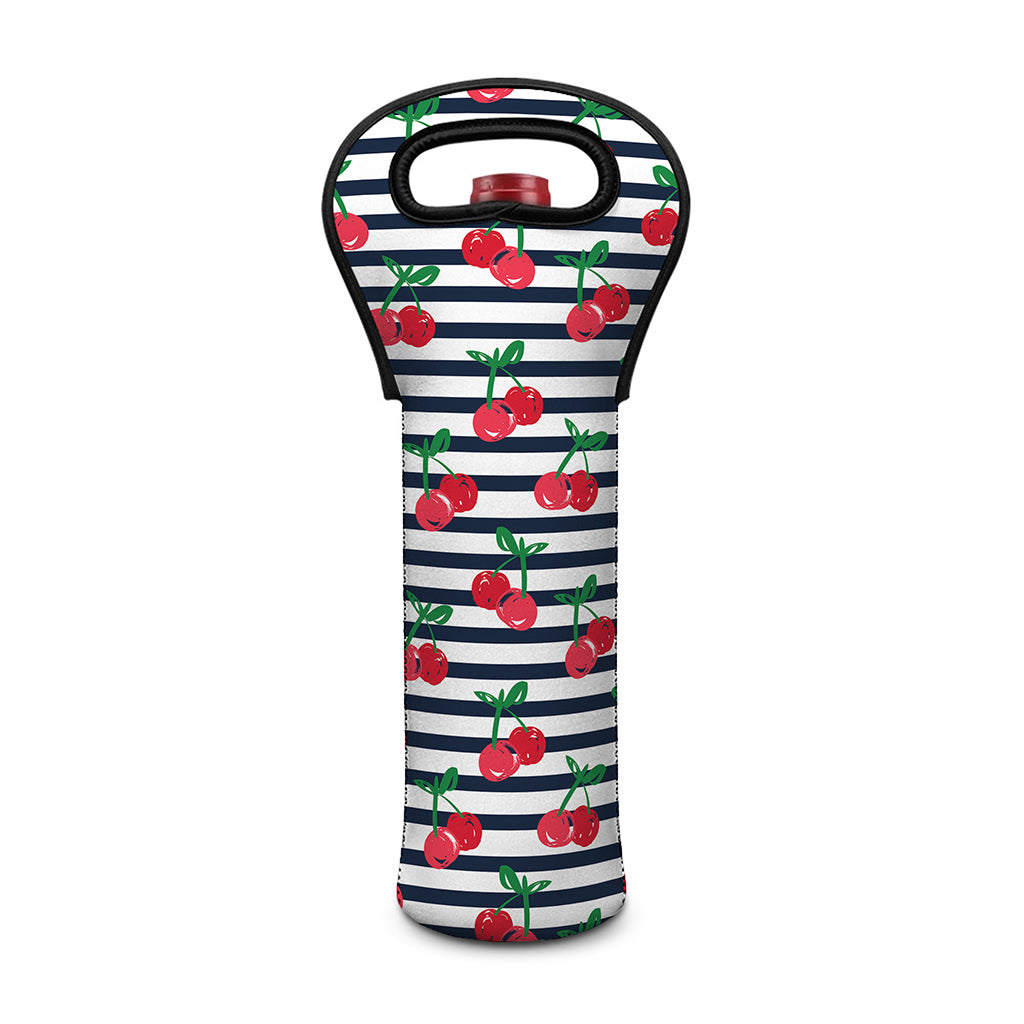 Cherry Striped Pattern Print Single Neoprene Wine Tote