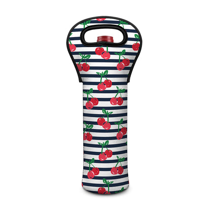 Cherry Striped Pattern Print Single Neoprene Wine Tote