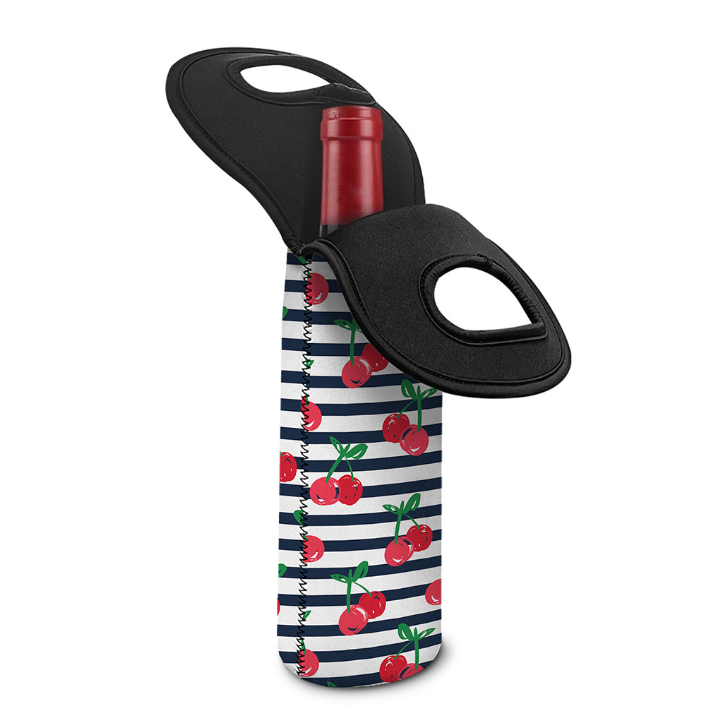 Cherry Striped Pattern Print Single Neoprene Wine Tote