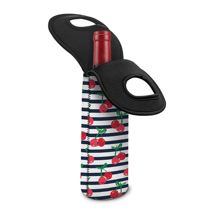 Cherry Striped Pattern Print Single Neoprene Wine Tote